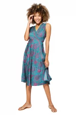 Robe mi-longue sans manches turquoise et rose - RLIP0296B