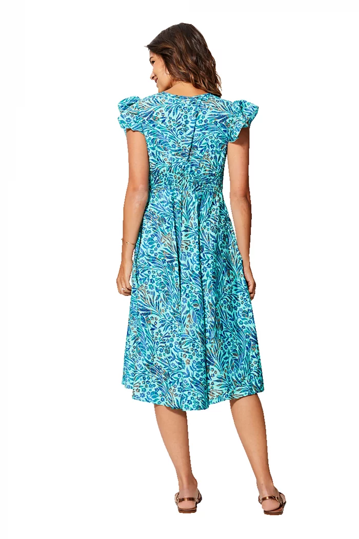 Robe bohème mi-longue Turquoise à motifs - RLIP0295A – Image 2