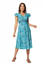 Robe bohème mi-longue Turquoise à motifs - RLIP0295A