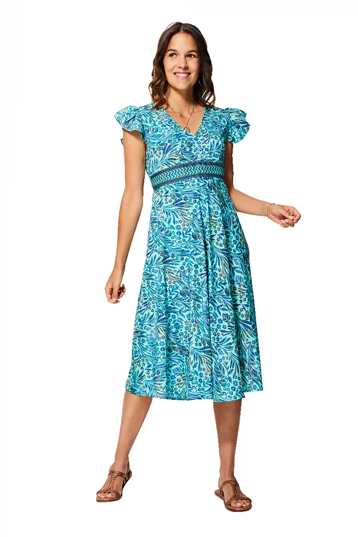 Robe bohème mi-longue Turquoise à motifs - RLIP0295A – Image 1