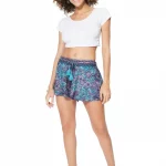 Short turquoise imprimé ethnique rose et bleu marine - SIP0037A