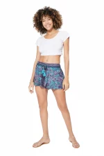Short turquoise imprimé ethnique rose et bleu marine - SIP0037A