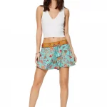 Short turquoise aux fleurs rose et orange - SIP0037D