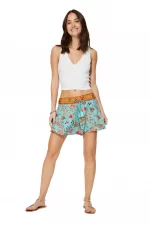 Short turquoise aux fleurs rose et orange - SIP0037D