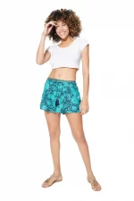Short couleur bleu marine avec fleur turquoise - SIP0037I