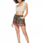 Short noir motif floral beige - SIP0038B