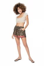 Short noir motif floral beige - SIP0038B