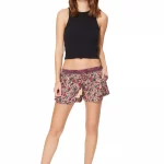 Short beige motif fleuri rose et gris - SIP0039D