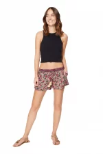 Short beige motif fleuri rose et gris - SIP0039D