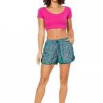 Short turquoise floral rose et violet - SIP0040B