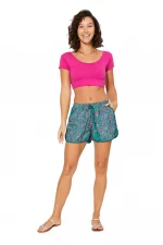 Short turquoise floral rose et violet - SIP0040B