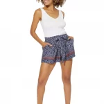 Short bleu marine aux fleurs blanches - SIP0042A