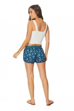 Short bleu marine fleurs blanches et turquoises - SIP0043A – Image 2