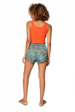 Short turquoise imprimé fleuri orange - SIP3000B – Image 2