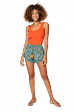 Short turquoise imprimé fleuri orange - SIP3000B