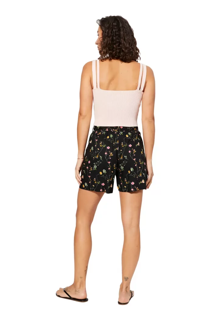 Short noir à petites fleurs rose et jaune - SIPV0001B – Image 2