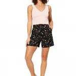 Short noir à petites fleurs rose et jaune - SIPV0001B