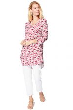 Blouse longue blanche à fleurs rouges - CHIPV0002B