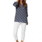 Blouse bleue à motifs ethniques blancs - CHV0100A