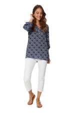 Blouse bleue à motifs ethniques blancs - CHV0100A