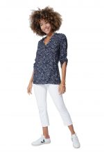 Blouse bleue à fleurs blanches - CHV0100I