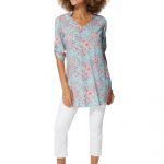 Blouse longue bleue à fleurs de cerisiers - CHV0101C