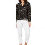 Blouse col en v noire à fleurs - TIPV0003B