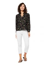 Blouse col en v noire à fleurs - TIPV0003B