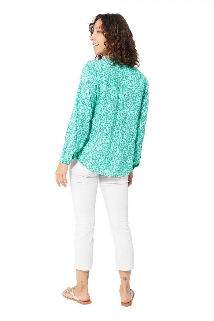 Blouse col en v vert turquoise à fleurs - TIPV0003A – Image 2