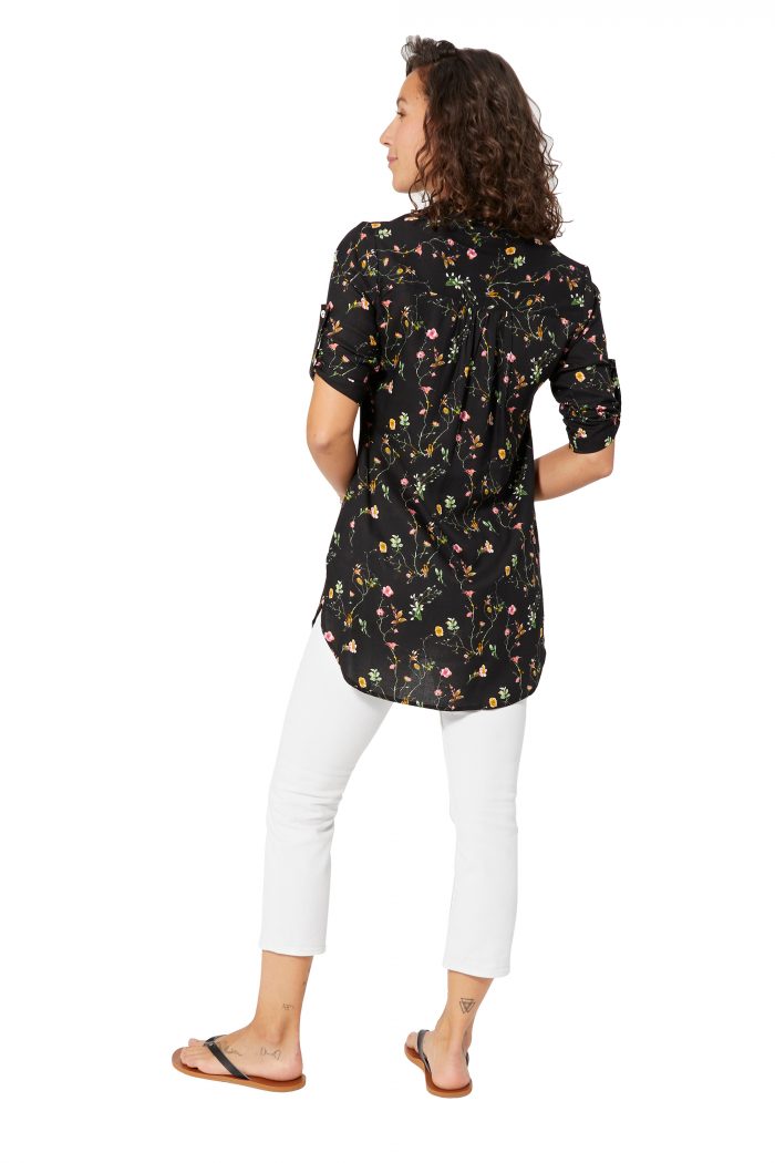 Blouse longue noire à fleurs - TIPV0005B – Image 2