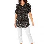 Blouse longue noire à fleurs - TIPV0005B