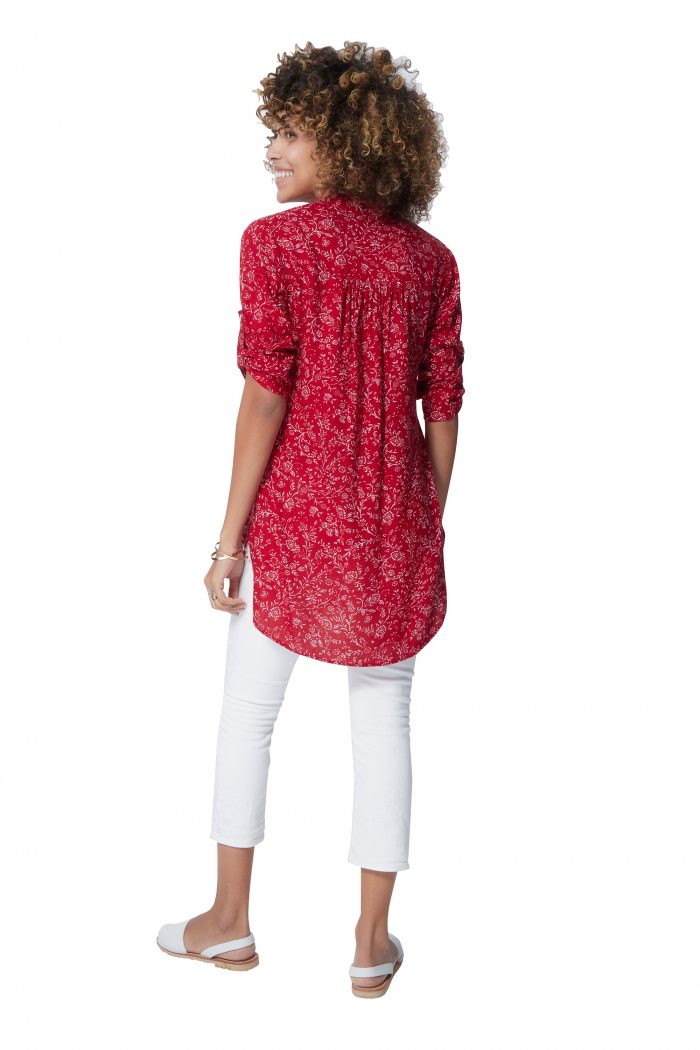 Blouse longue rouge à fleurs blanches - CHV0101G – Image 2