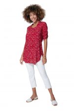 Blouse longue rouge à fleurs blanches - CHV0101G