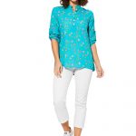 Blouse turquoise à fleurs - TIPV0004A