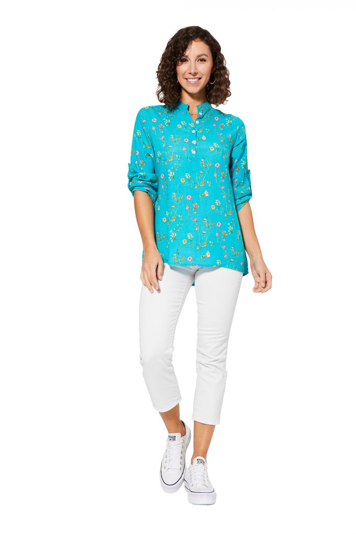 Blouse turquoise à fleurs - TIPV0004A – Image 1