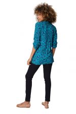 Blouse turquoise à fleurs roses - CHV0100G – Image 2