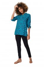 Blouse turquoise à fleurs roses - CHV0100G