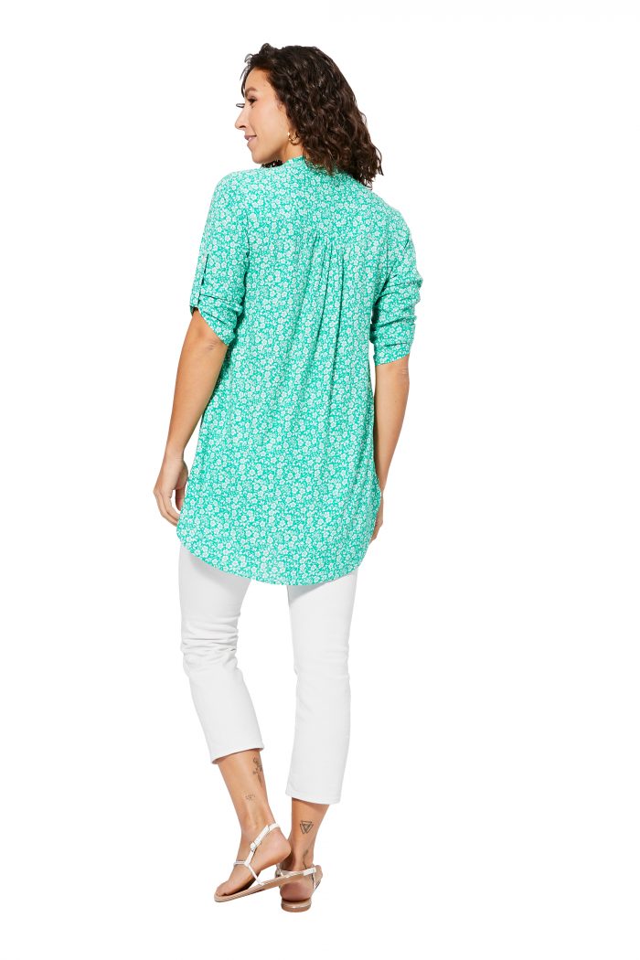 Blouse longue vert turquoise à fleurs - TIPV0005A – Image 2