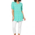 Blouse longue vert turquoise à fleurs - TIPV0005A