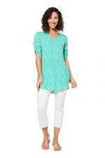 Blouse longue vert turquoise à fleurs - TIPV0005A