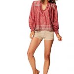 Blouse à manches bouffantes Rose ethnique - TIP0050A