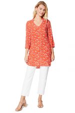 Blouse longue orange à fleurs - CHIPV0002D