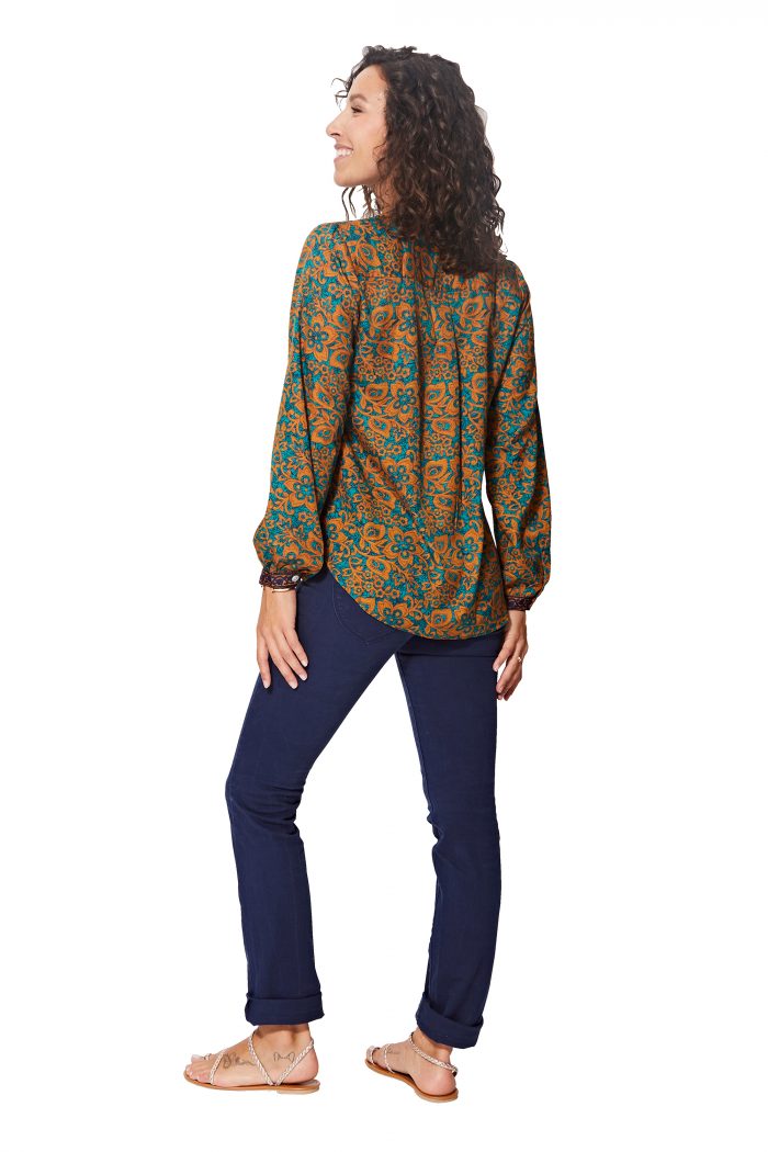 Blouse ethnique turquoise et orange - TIP0051B – Image 2