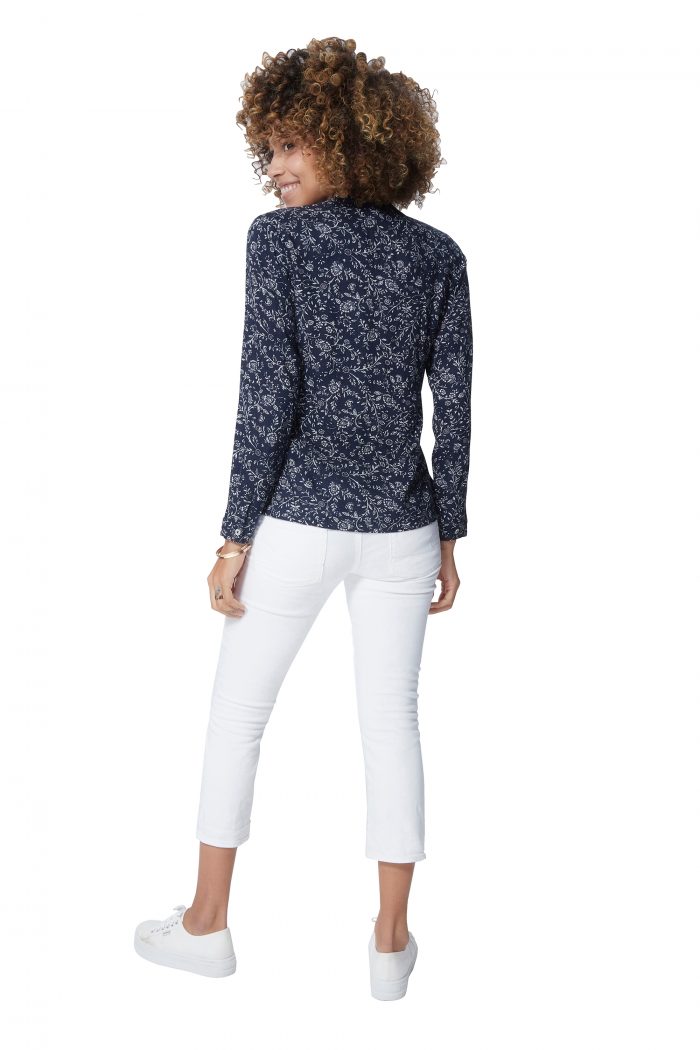 Chemisier Bleu marine à fleurs blanches - TOPV0100I – Image 2