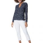 Chemisier Bleu marine à fleurs blanches - TOPV0100I