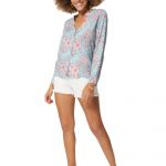 Chemisier bleu à fleurs de cerisiers - TOPV0100C