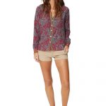 Chemisier ethnique turquoise et rouge - MCTOP0033E