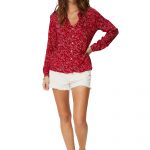 Chemisier Rouge à fleurs blanches - TOPV0100H