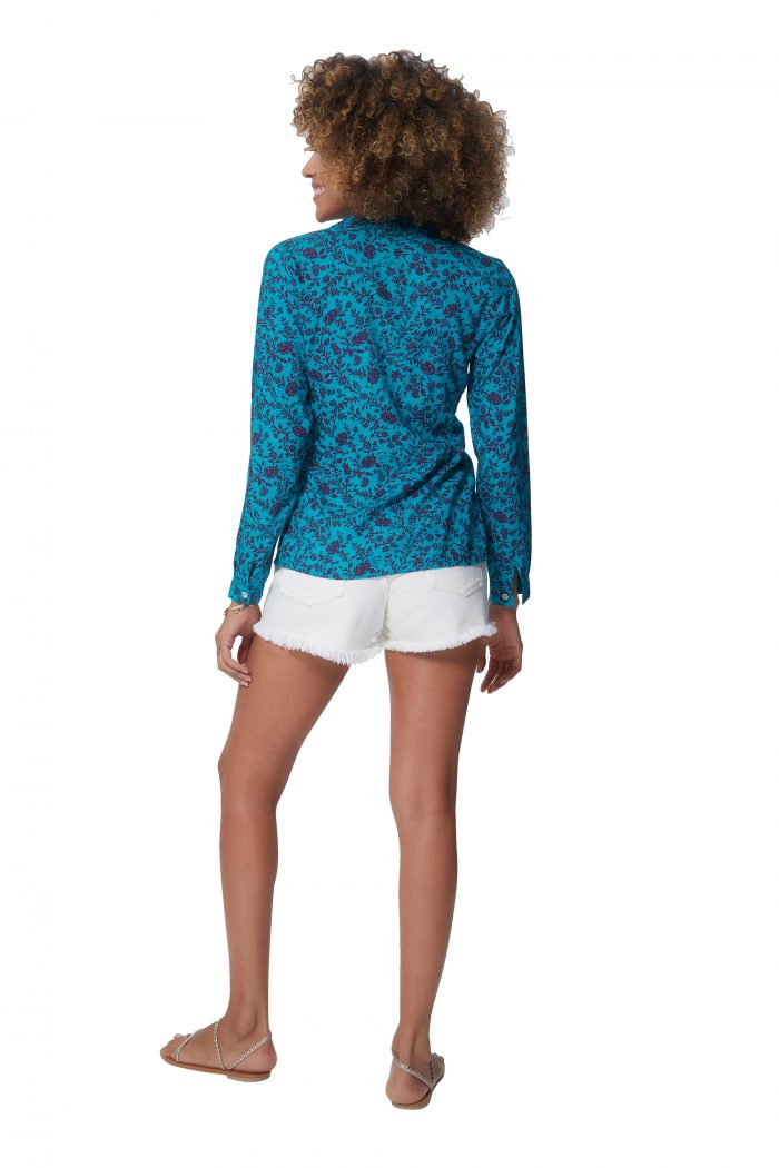 Chemisier Turquoise à fleurs roses - TOPV0100G – Image 2