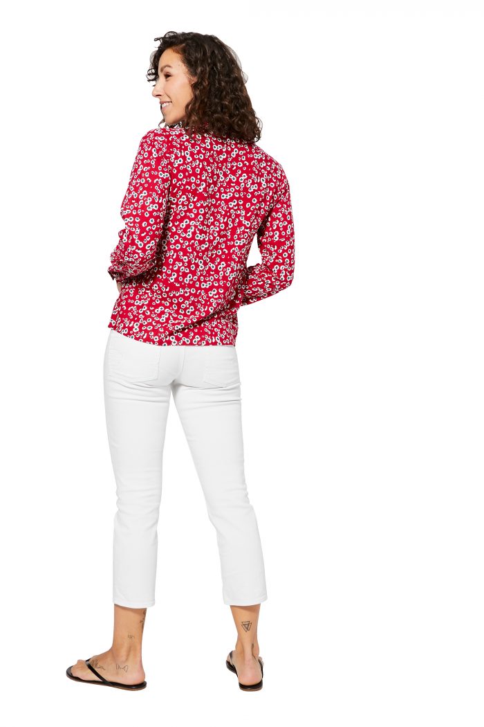 Chemisier col en v rouge à fleurs - TIPV0002B – Image 2